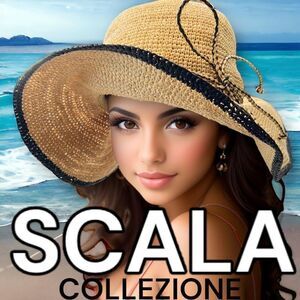 Scala Collezione Women's Natural Fibre Black Trim Wide Brim Sun Hat Tan One Size